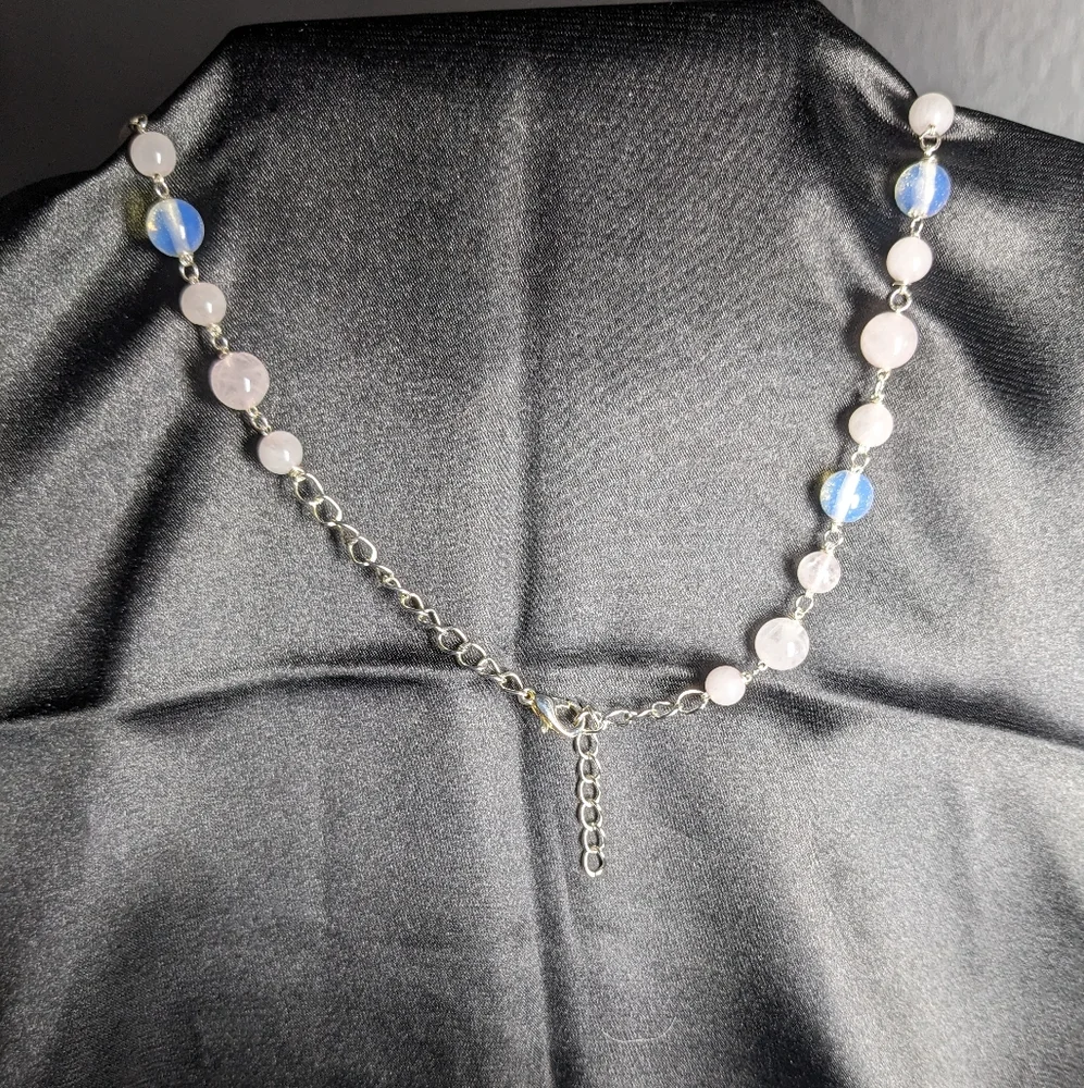 Moonstone Rose Quartz Crystal Necklace Handmade Artisan Silver Unique Natural - Picture 7 of 10